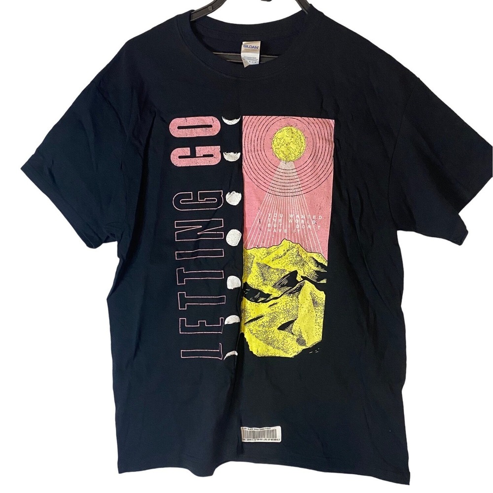 Letting Go Gildan HD‎ Cotton Graphic T-Shirt Black Moon Phases Design Size Large